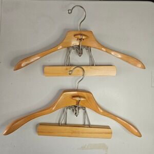 Setwell Vintage Wooden Suit Hangers with Felt Lined Pant Clamps Set of 2 USA